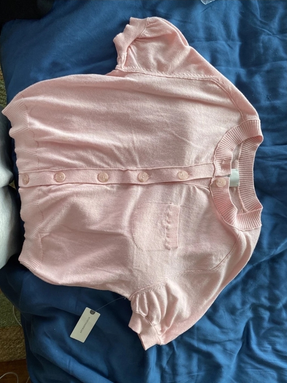Maeve Pale Pink Short-Sleeve Button Knit Cardigan